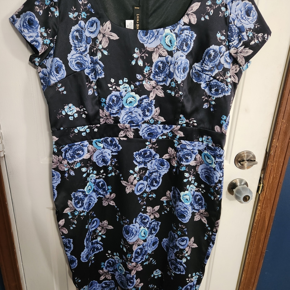 Pinup Girl Blue Rose Wiggle Dress